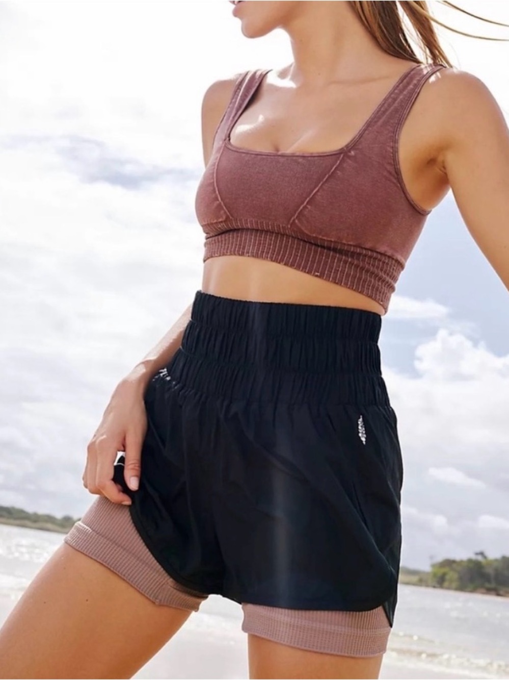 Free People The Way Home Run Shorts in black lined